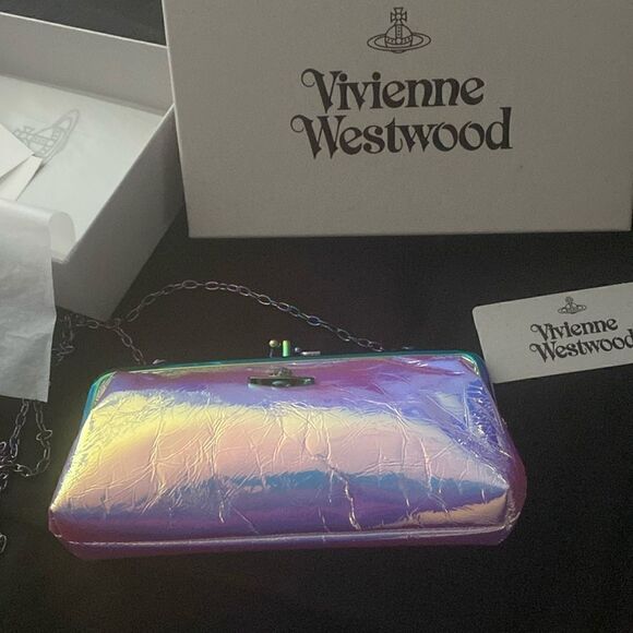 NWT Vivienne Westwood Archive Orb Double Frame Iridescent Pink Crossbody Purse - Picture 8 of 14